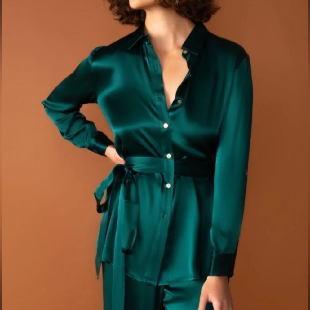 Chloe Kristyn emerald green Satin Bettina Blouse